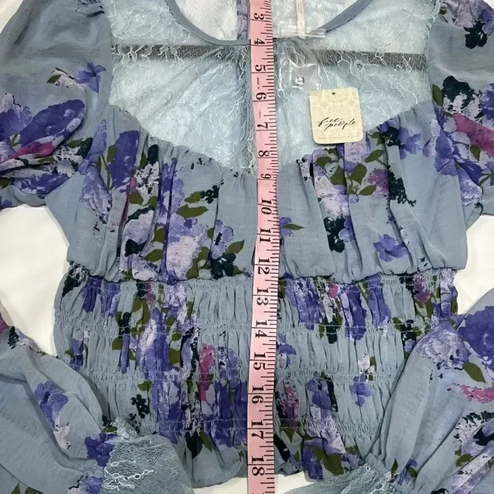 Free People Daphne Blouse in Silver Blue Combo NWT Sz S